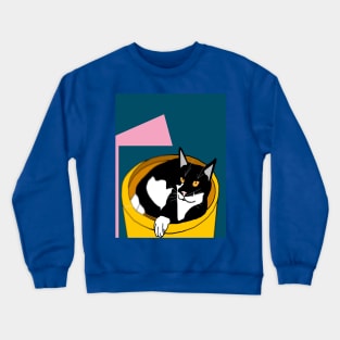 Cute Tuxedo Cat laying in a fruit bowl.  Copyright TeAnne Crewneck Sweatshirt